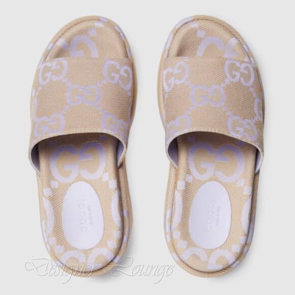 NEW GUCCI Macro GG Beige Monogram Canvas Platform Wedges Size EU 40 US 10 - Picture 6 of 13